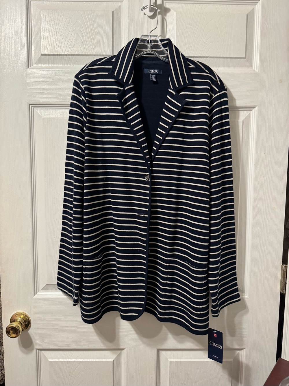 Chaps Navy and White Striped Blazer